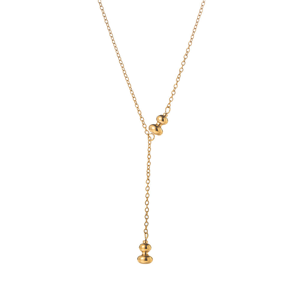 Gourd Necklace For Women With 18K Real Gold Plated Finish And Titanium Steel Pendant Featuring Tassel Craft