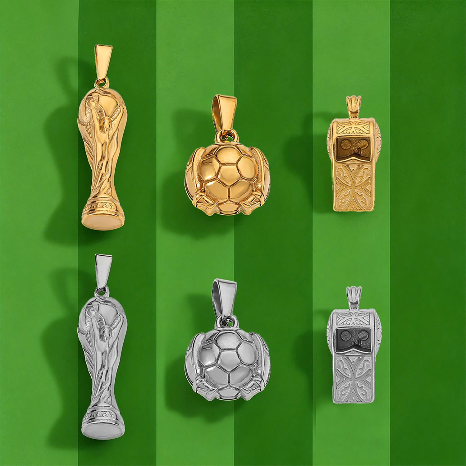 Football Pendant In 304 Stainless Steel With Electroplated Gold Plating, Perfect For Sport