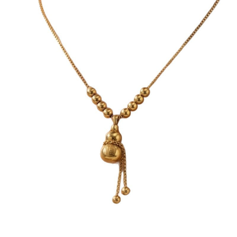 Gourd Necklace For Women With 18K Real Gold Plated 304 Stainless Steel Featuring Tassel And Box Chain