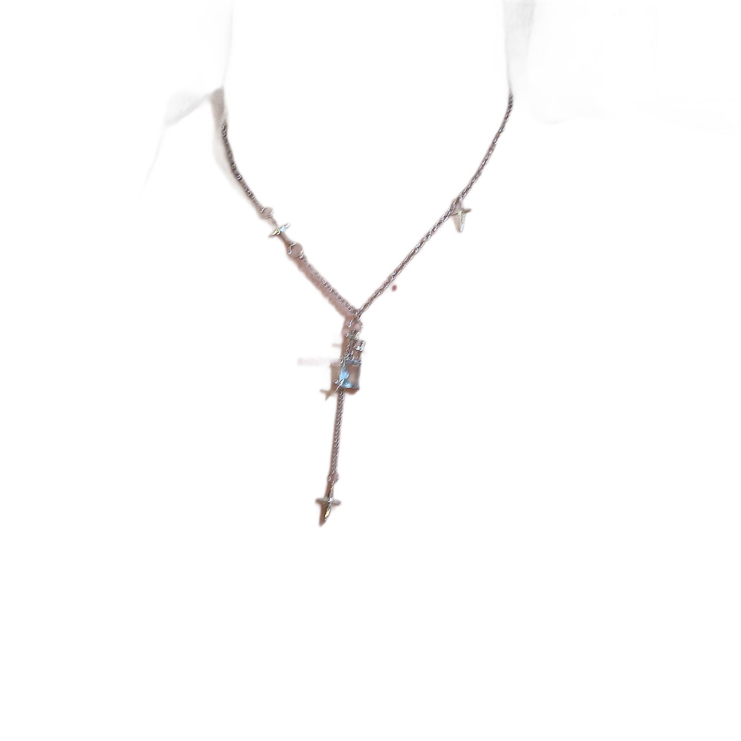 Blue Tassel Necklace For Women Featuring Copper Pendant And 304 Stainless Steel With Zircon Inlay