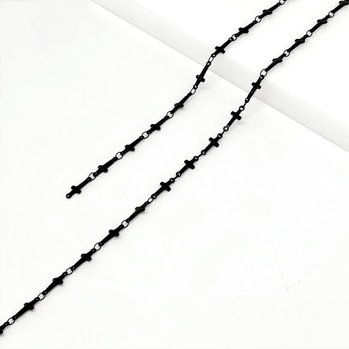 Electroplated Dyed Black Cross Chain In 304 Stainless Steel Featuring Cable Chain Style, Handmade Accessory