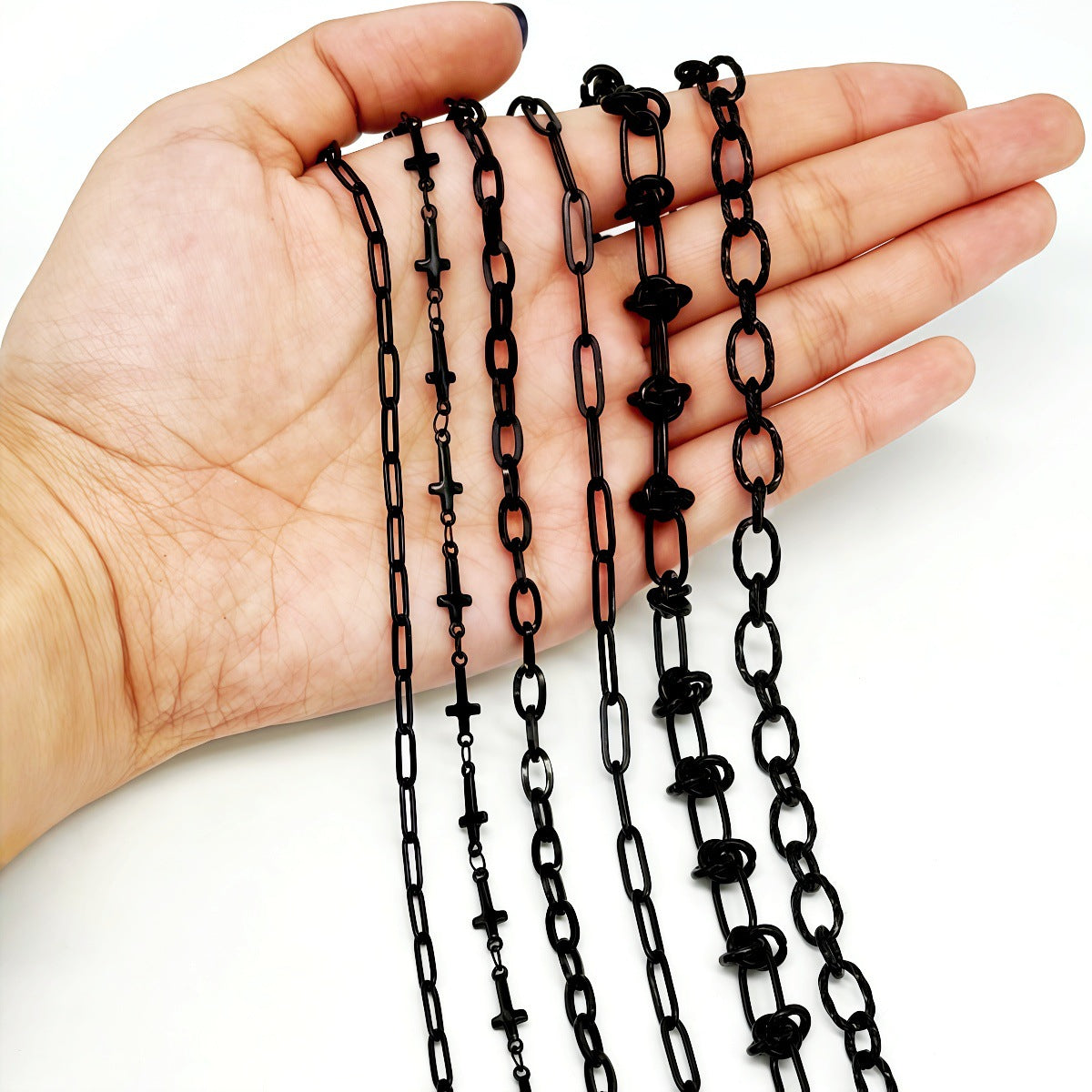 Electroplated Dyed Black Cross Chain In 304 Stainless Steel Featuring Cable Chain Style, Handmade Accessory