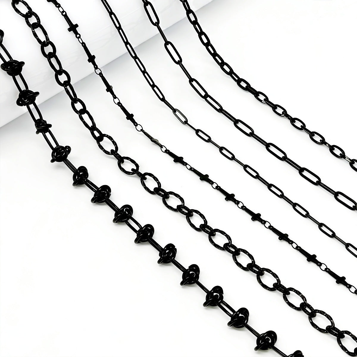 Electroplated Dyed Black Cross Chain In 304 Stainless Steel Featuring Cable Chain Style, Handmade Accessory