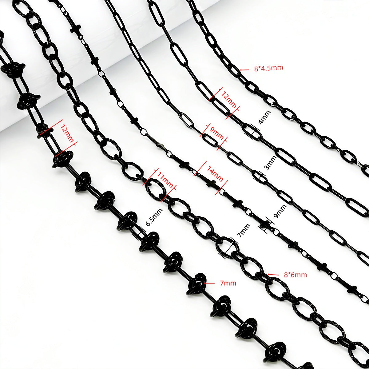 Electroplated Dyed Black Cross Chain In 304 Stainless Steel Featuring Cable Chain Style, Handmade Accessory