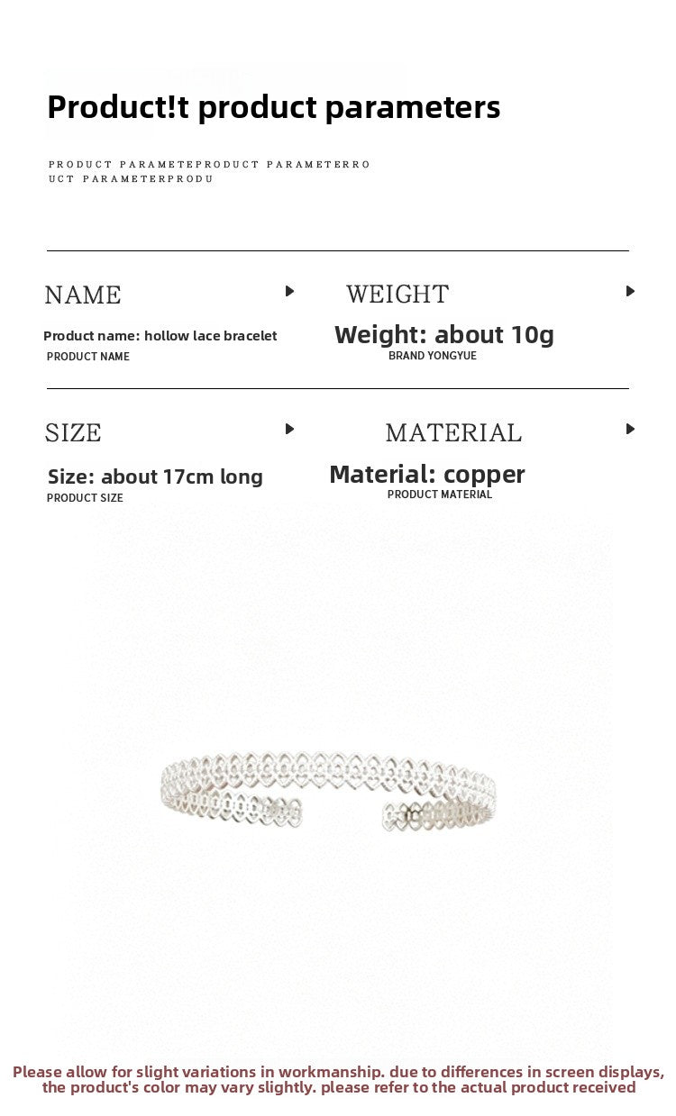 Lace Silver Plated Copper Bracelet For Women With Electroplated Gold Plating Process