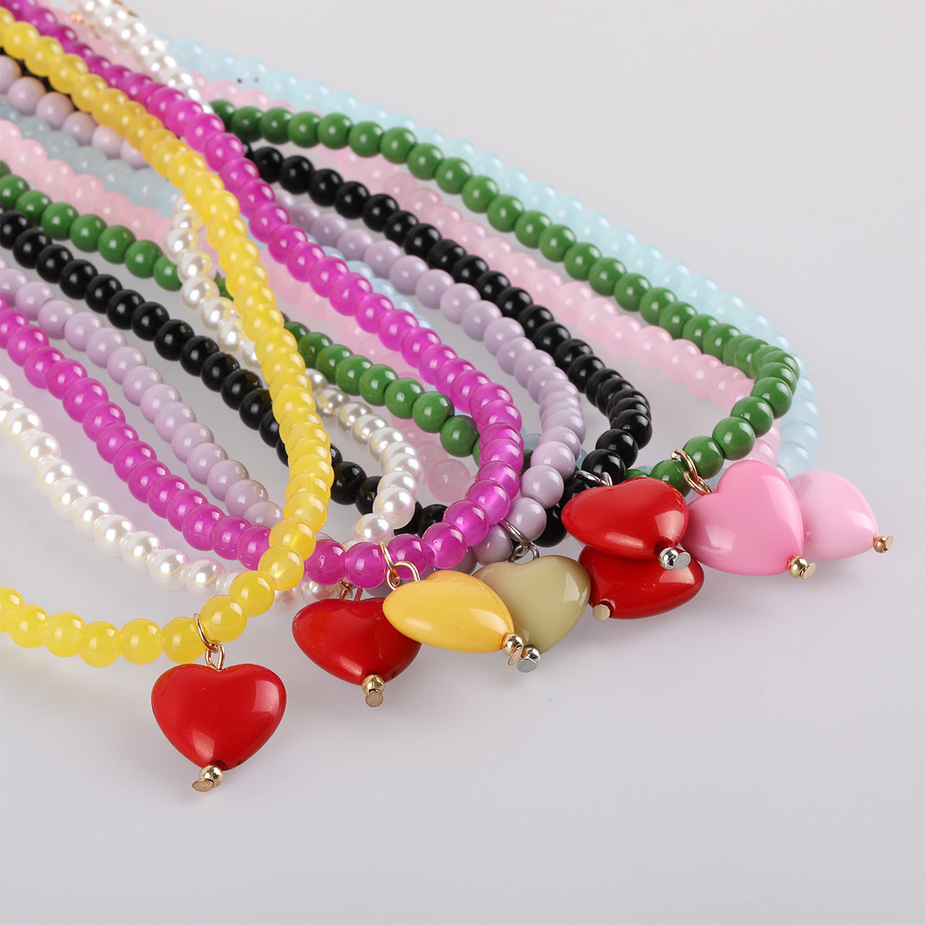Sweet Heart Shape Necklace With Natural Pink Resin Pendant On Ball Chain For Unisex