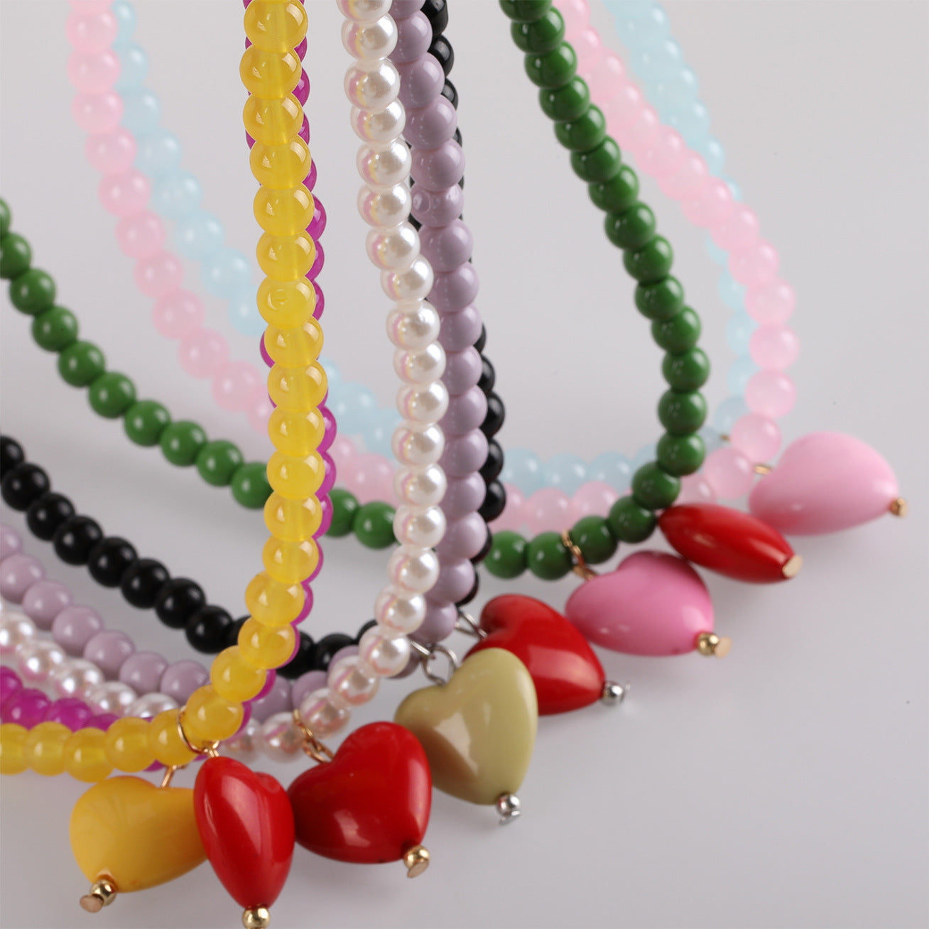 Sweet Heart Shape Necklace With Natural Pink Resin Pendant On Ball Chain For Unisex