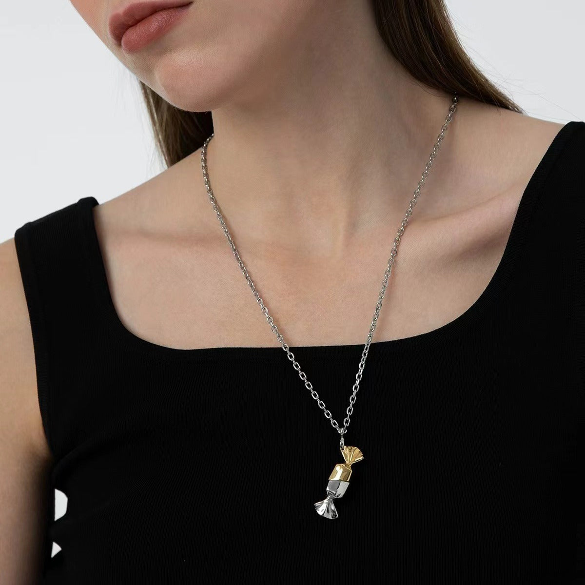 Gold Cartoon Style Candy Necklace For Unisex Featuring Silver Plated Copper With Cable Chain