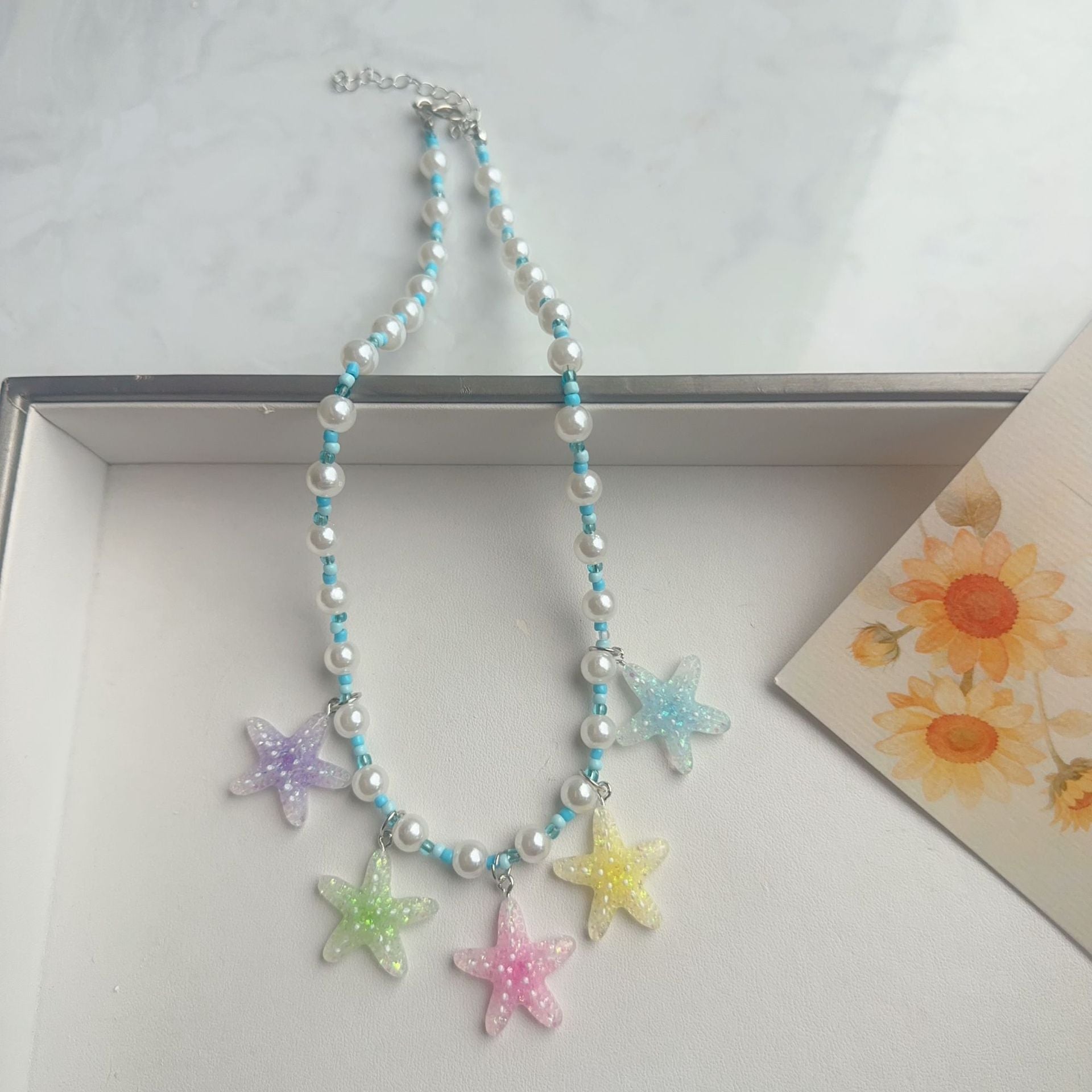 Cute Cartoon Acrylic Beaded Choker Necklace For Women With Ball Chain