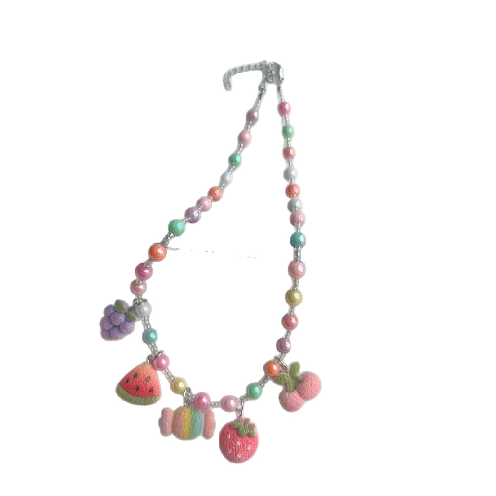 Cute Cartoon Acrylic Beaded Choker Necklace For Women With Ball Chain