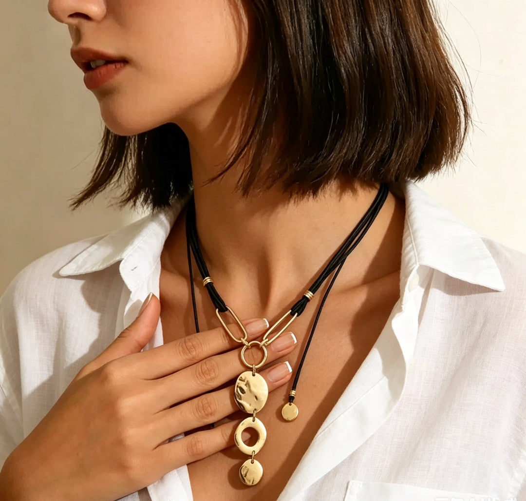 Handmade Geometric Gold Necklace With Alloy Pendant And Twisted Rope Chain, Unisex Jewelry