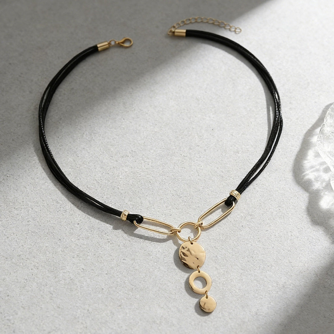 Handmade Geometric Gold Necklace With Alloy Pendant And Twisted Rope Chain, Unisex Jewelry