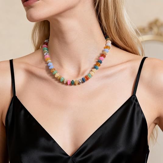 Beaded Resin Necklace For Women Featuring Colour Printing With Beaded Chain