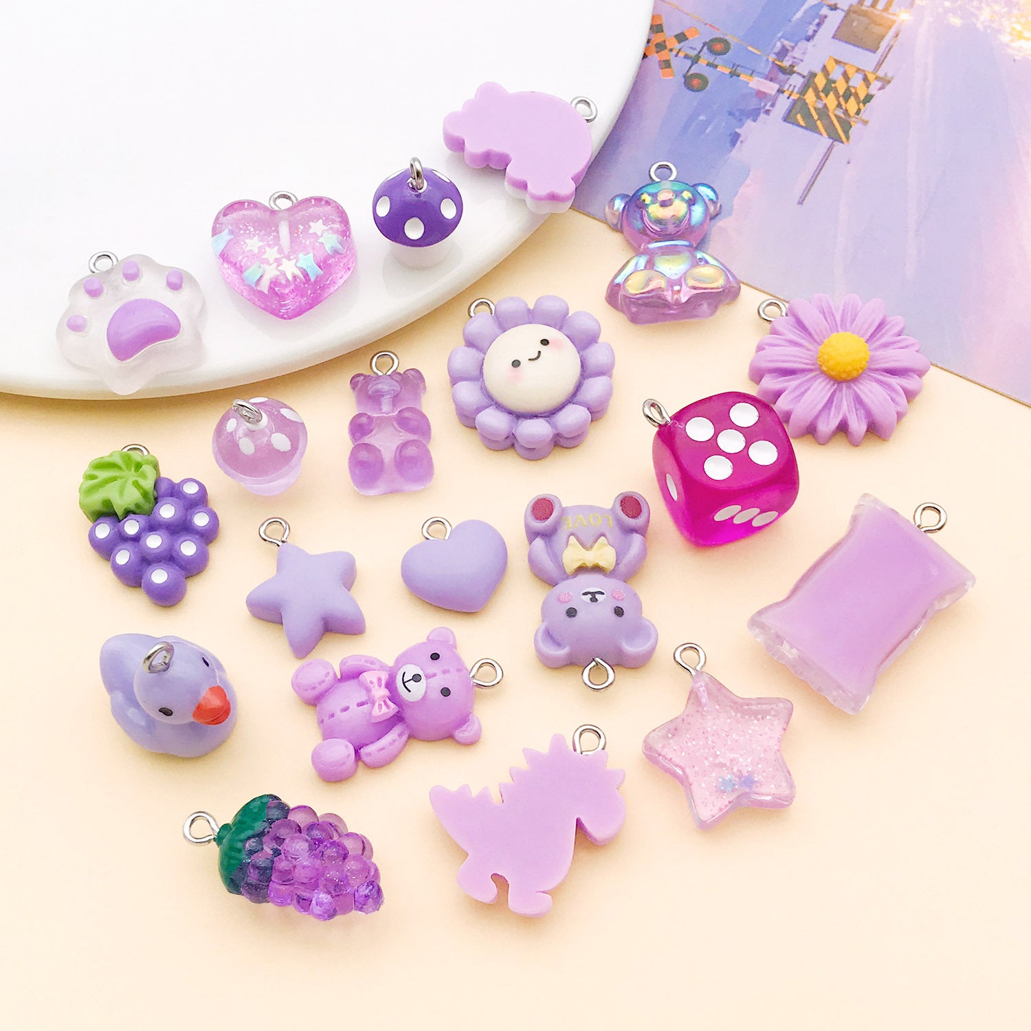 Candy Resin Pendant With Enamel Craft, 20 PCS Package In Purple, Retro Style Jewelry Accessories