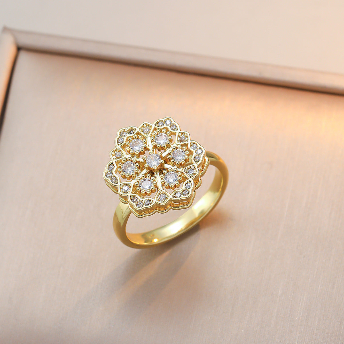 New Style Snowflake Open Ring For Women With Electroplated Zircon In Elegant Colour