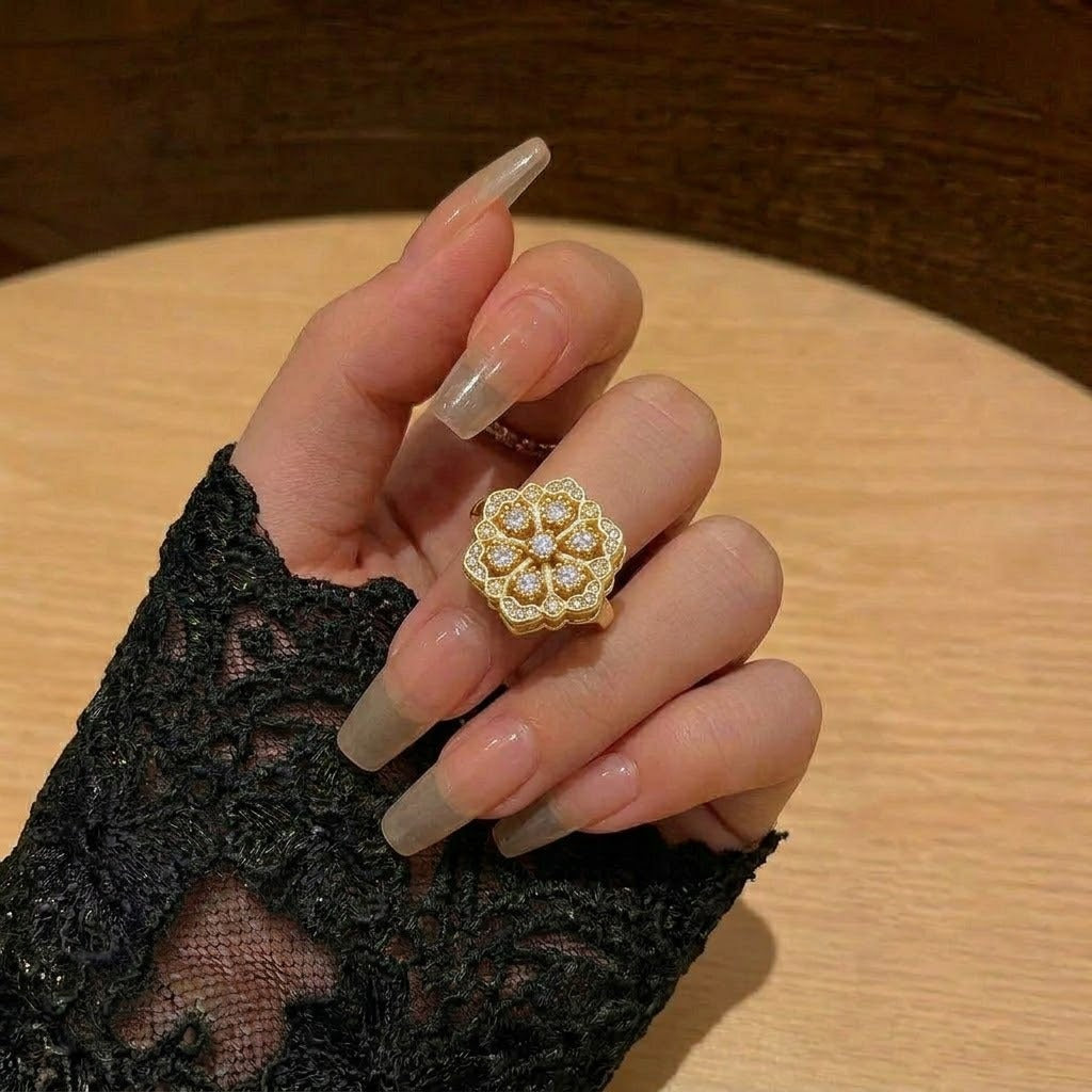 New Style Snowflake Open Ring For Women With Electroplated Zircon In Elegant Colour