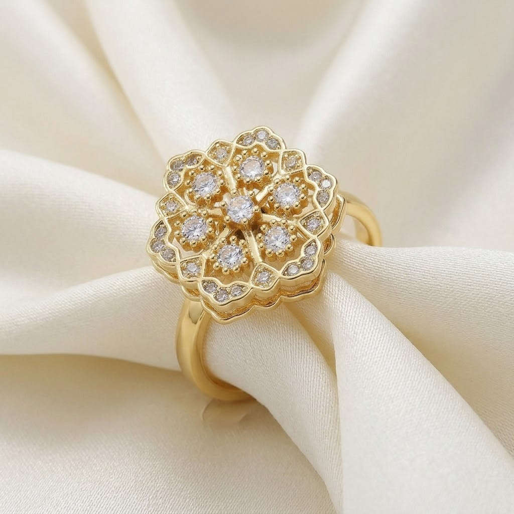 New Style Snowflake Open Ring For Women With Electroplated Zircon In Elegant Colour
