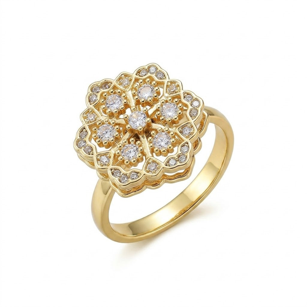 New Style Snowflake Open Ring For Women With Electroplated Zircon In Elegant Colour