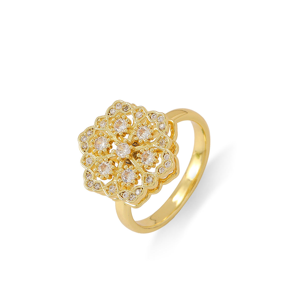 New Style Snowflake Open Ring For Women With Electroplated Zircon In Elegant Colour