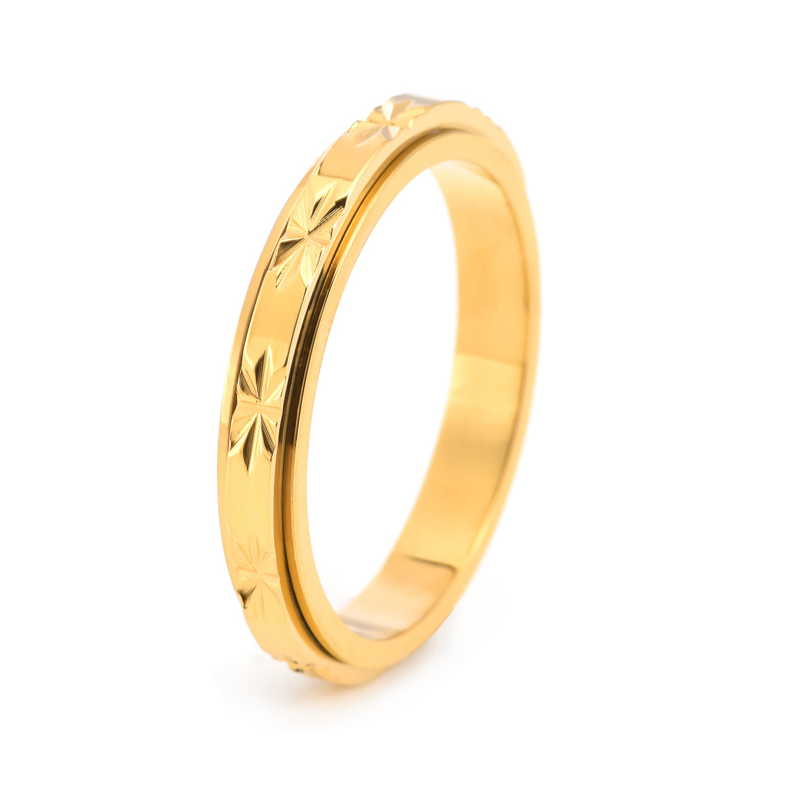 Faceted Star Titanium Steel Ring For Women In Gold Color