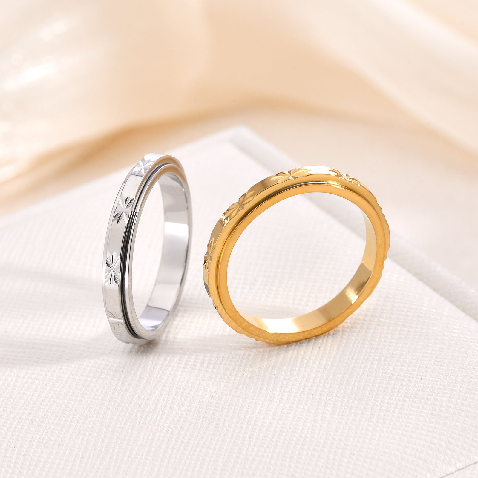 Faceted Star Titanium Steel Ring For Women In Gold Color
