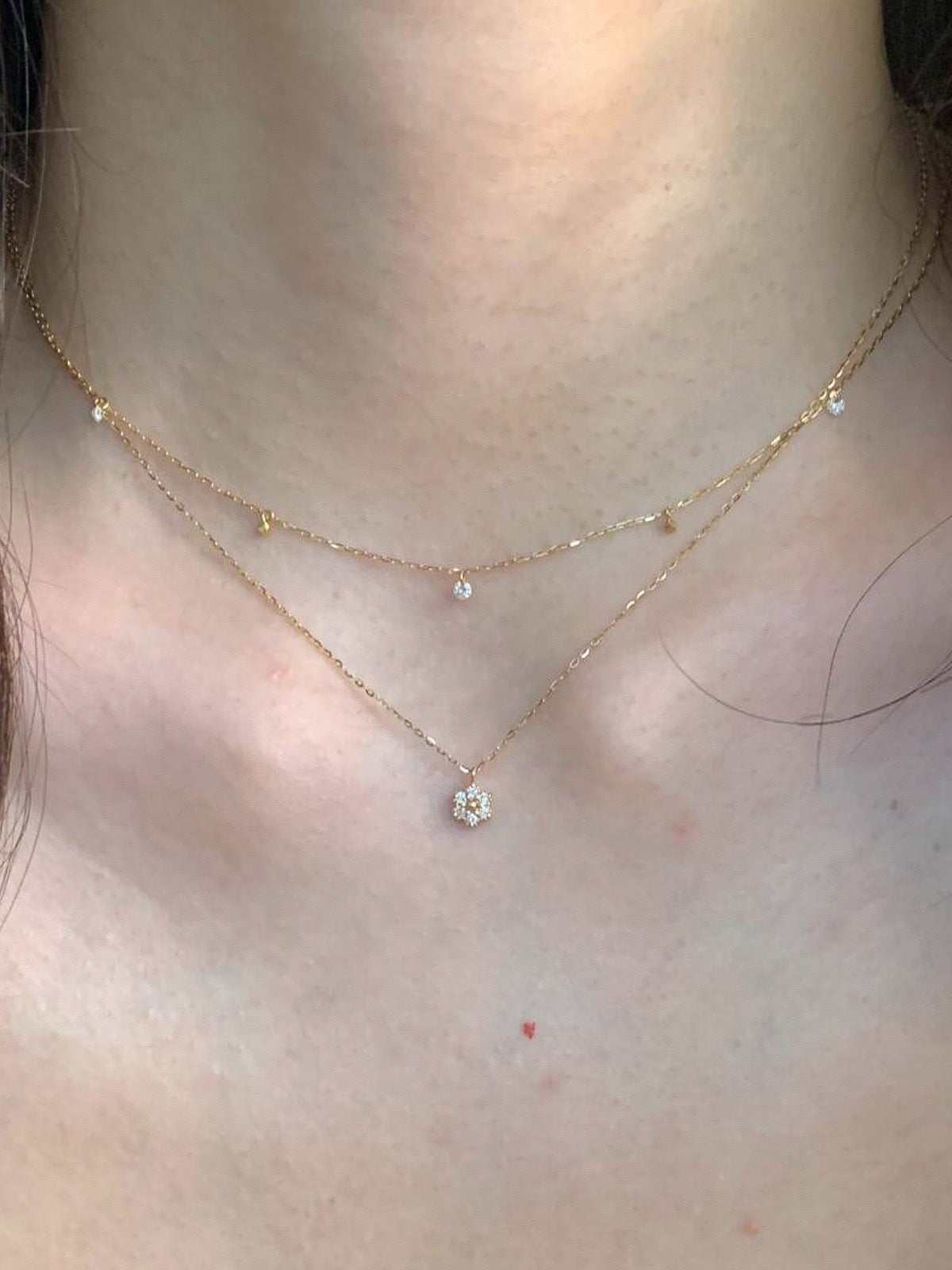 Sweet Double Layer Flowers Necklace For Women With Electroplated Copper And Rhinestone Tassel Design