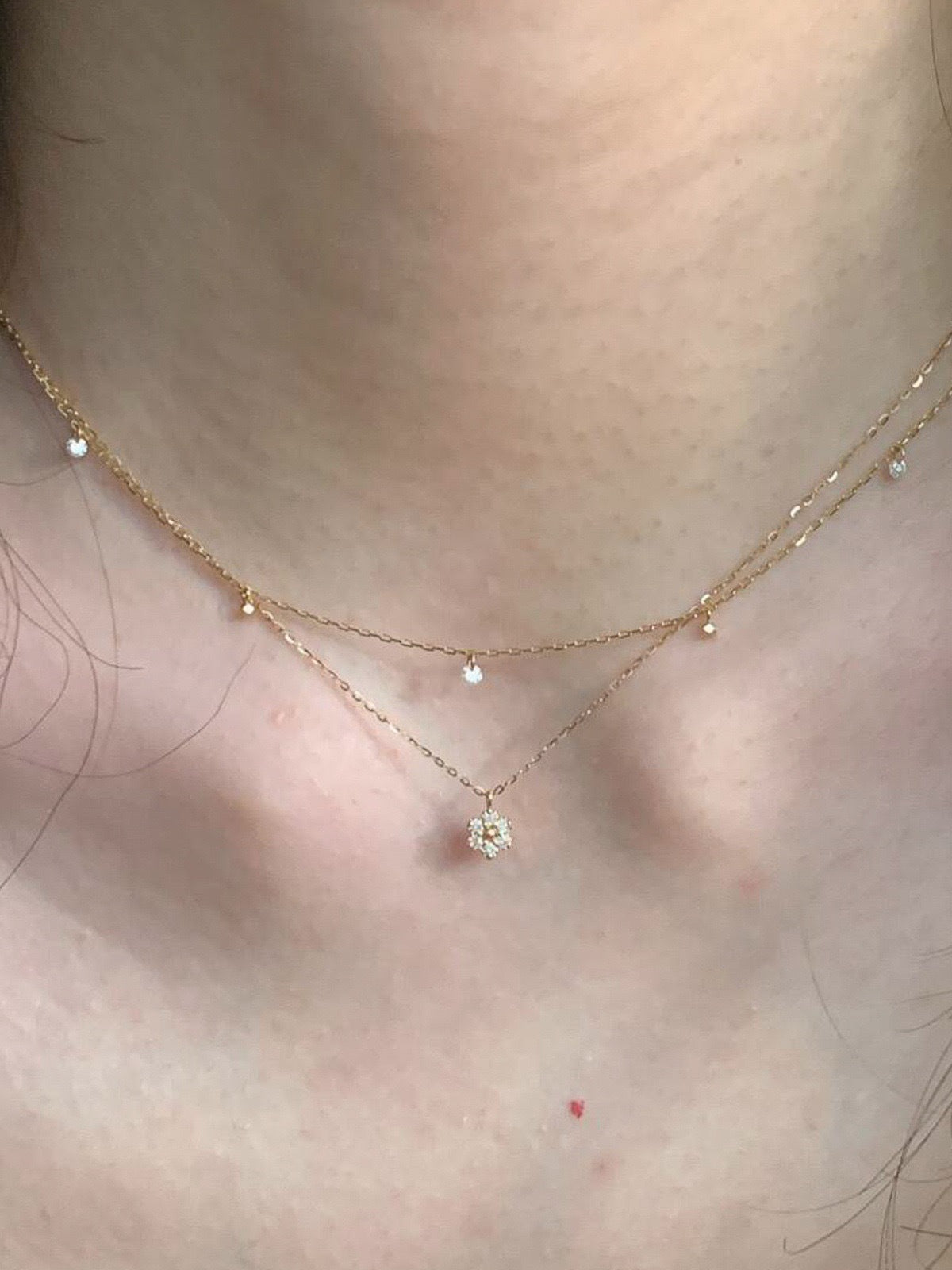 Sweet Double Layer Flowers Necklace For Women With Electroplated Copper And Rhinestone Tassel Design
