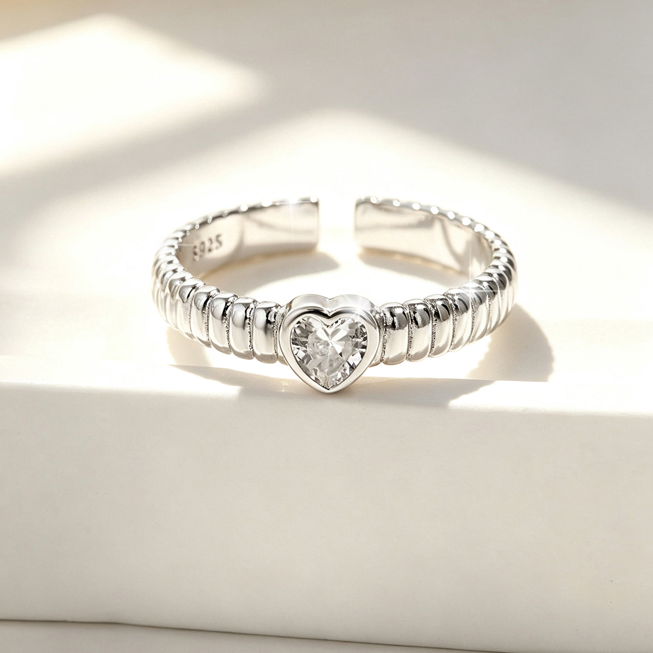 Heart Shape Ring For Women In Silver With Platinum Plated 0.03µm Thickness Featuring Zircon, 1 Piece For Valentine's Day