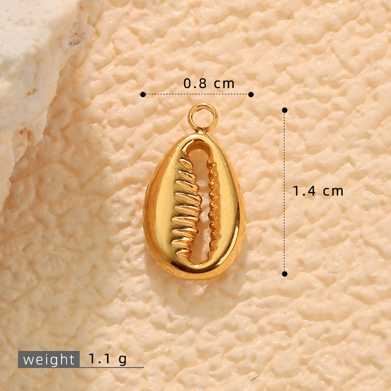 Conch Pendant In Marine Style With Electroplated 304 Stainless Steel And Shell Inlay, Steel Color