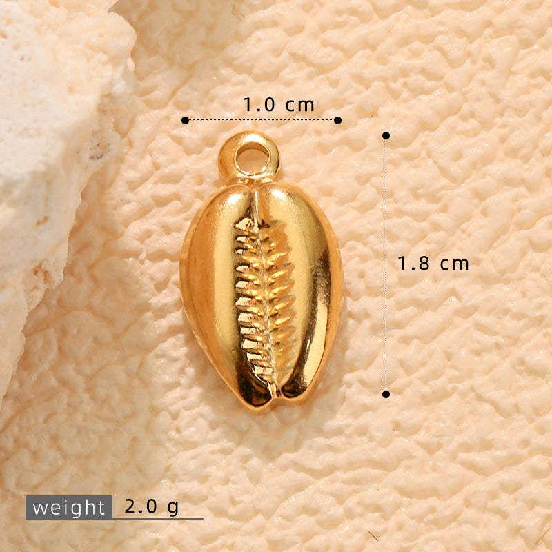 Conch Pendant In Marine Style With Electroplated 304 Stainless Steel And Shell Inlay, Steel Color