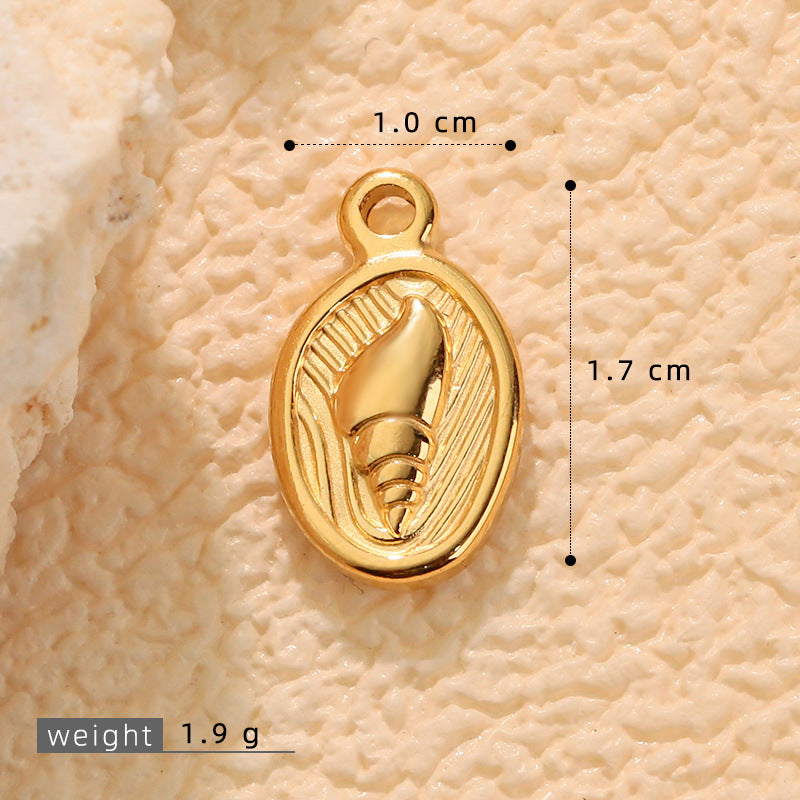 Conch Pendant In Marine Style With Electroplated 304 Stainless Steel And Shell Inlay, Steel Color
