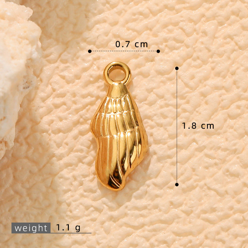 Conch Pendant In Marine Style With Electroplated 304 Stainless Steel And Shell Inlay, Steel Color