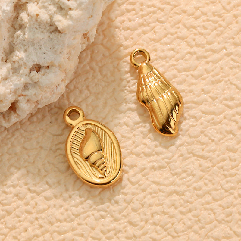 Conch Pendant In Marine Style With Electroplated 304 Stainless Steel And Shell Inlay, Steel Color