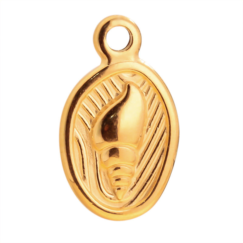 Conch Pendant In Marine Style With Electroplated 304 Stainless Steel And Shell Inlay, Steel Color