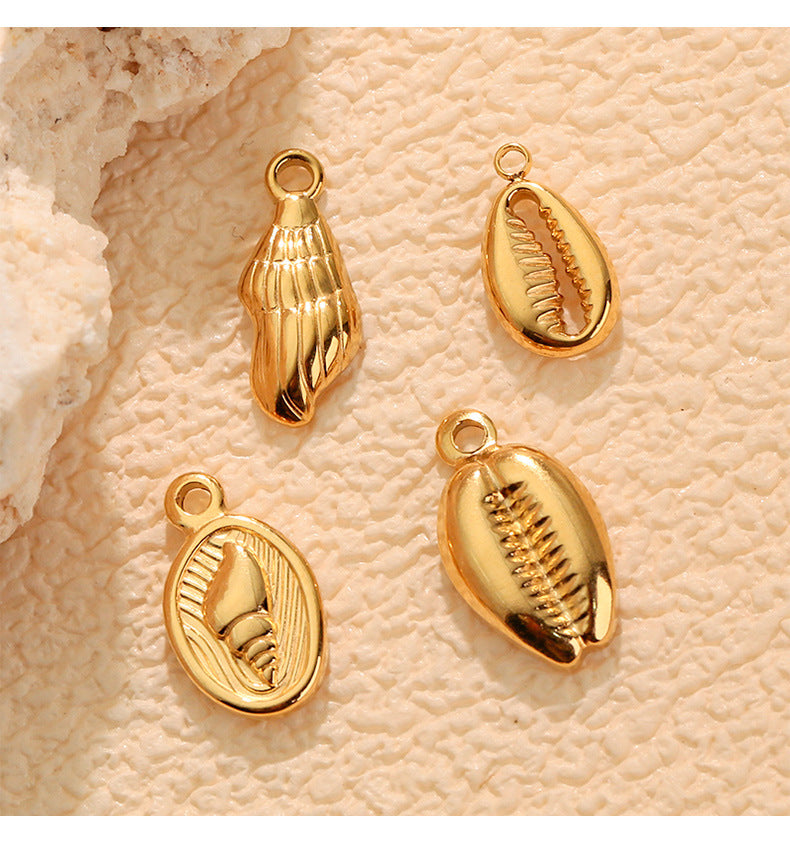 Conch Pendant In Marine Style With Electroplated 304 Stainless Steel And Shell Inlay, Steel Color