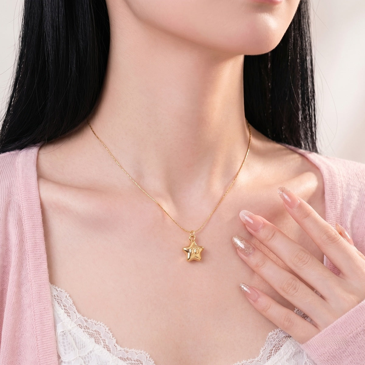 Gold Smiley Face Pendant Necklace For Women In Durable Titanium Steel, Perfect For Business Occasions