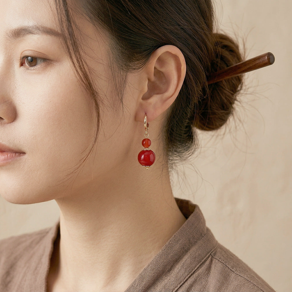 Gourd Drop Earrings For Women In Red Featuring Copper Ear Pins With Electroplated Finish