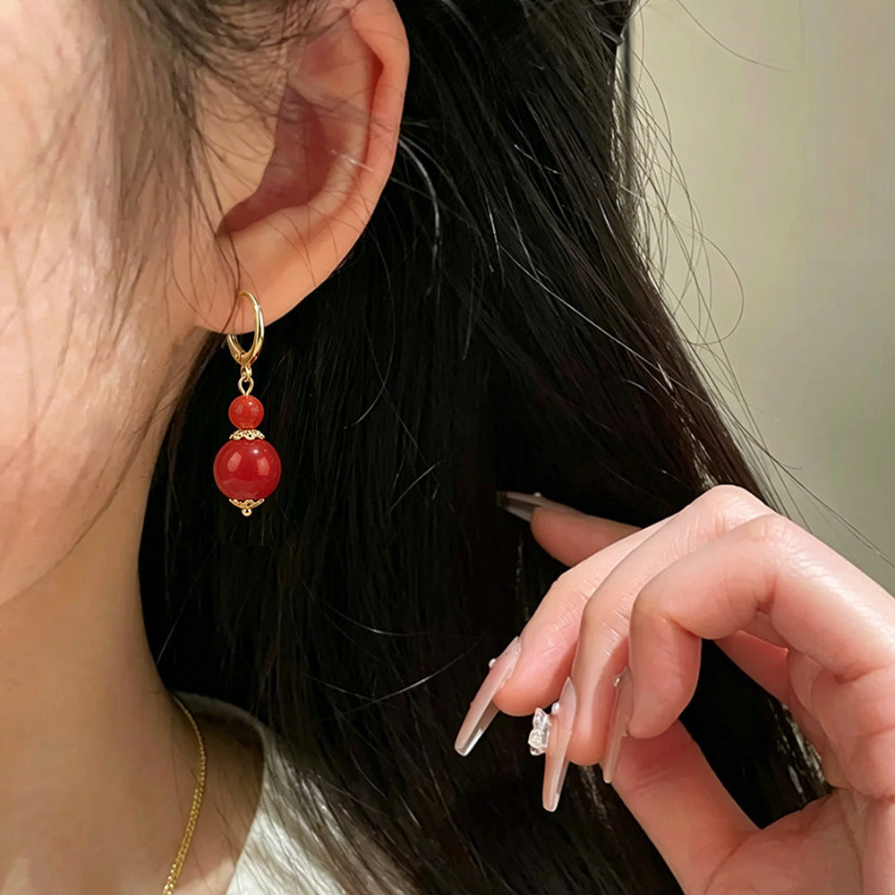 Gourd Drop Earrings For Women In Red Featuring Copper Ear Pins With Electroplated Finish