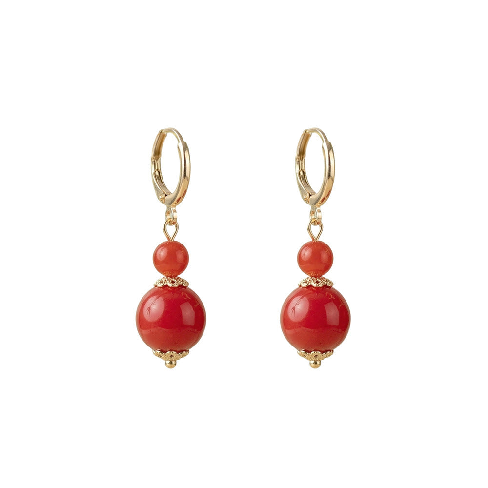 Gourd Drop Earrings For Women In Red Featuring Copper Ear Pins With Electroplated Finish