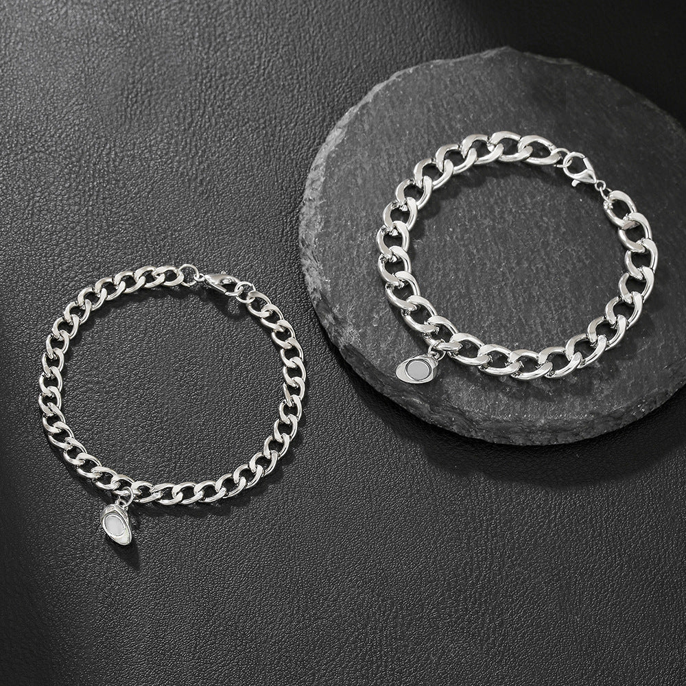 Couple Heart Shape Braid Rope Bracelets With Magnetic Clasp Closure, 1 Pair