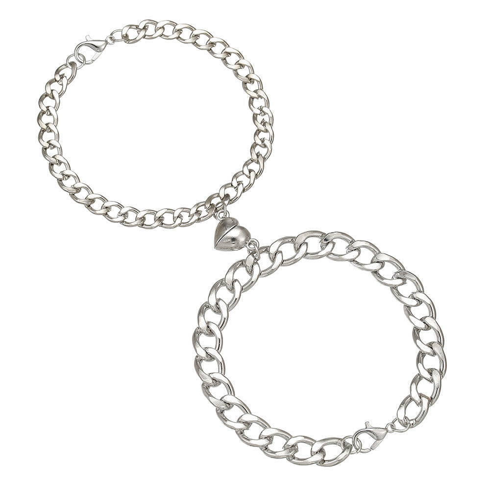 Couple Heart Shape Braid Rope Bracelets With Magnetic Clasp Closure, 1 Pair
