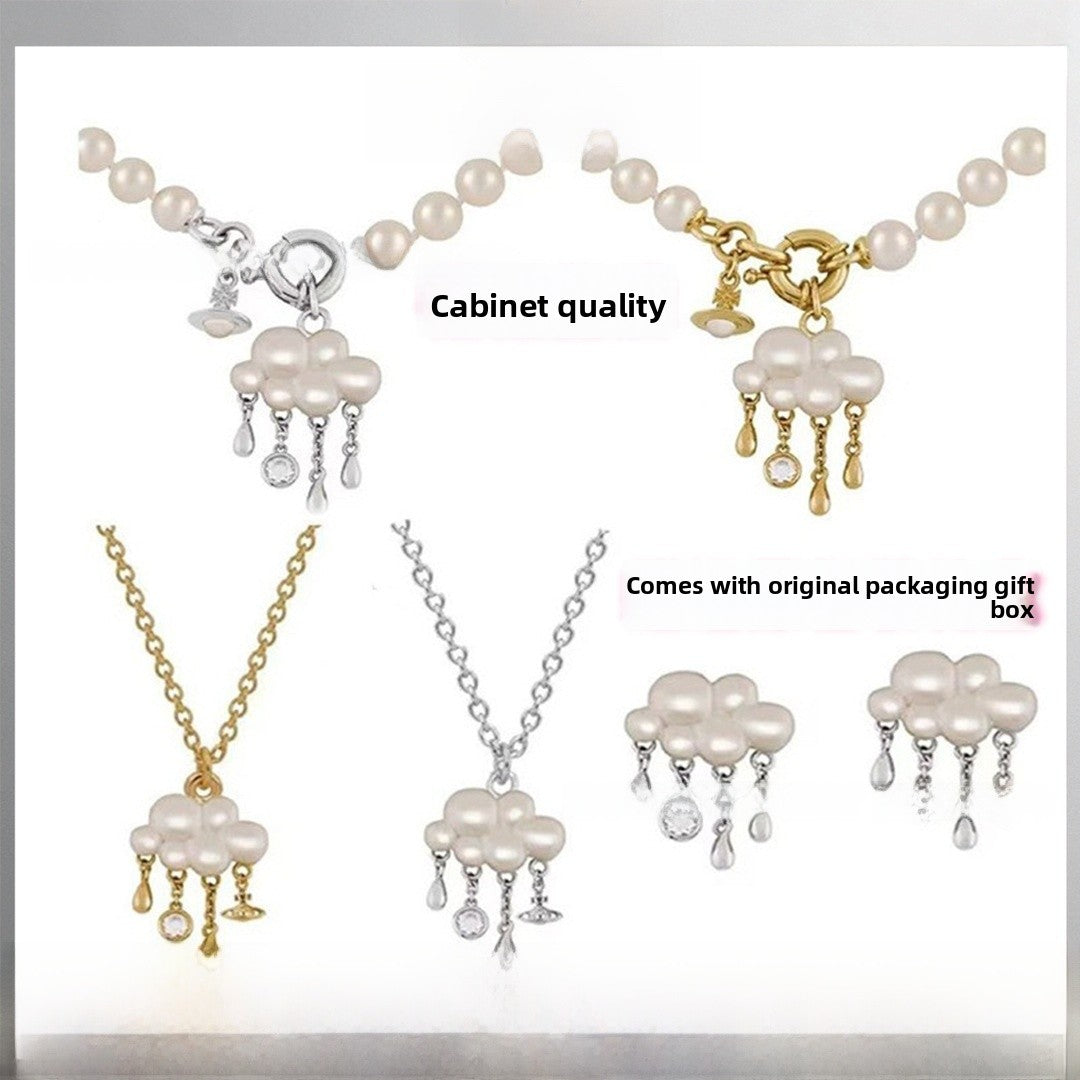Baroque Style Flowers Necklace For Unisex In 925 Sterling Silver With Rhinestones On Cable Chain Jewelry Set