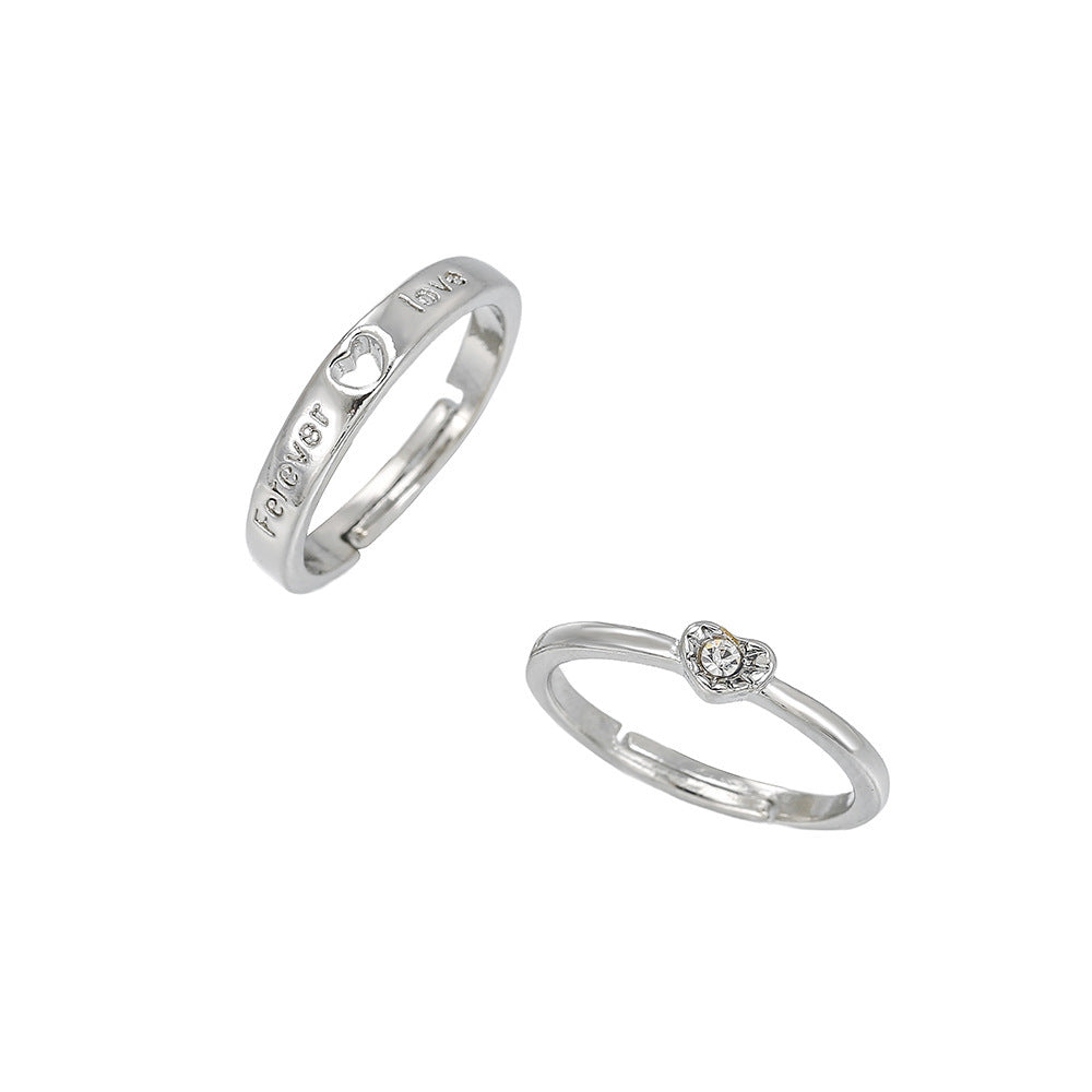 Heart Shape Couple Rings For 1 Set Featuring Alloy Material And Diamond Inlay With Electroplated Finish