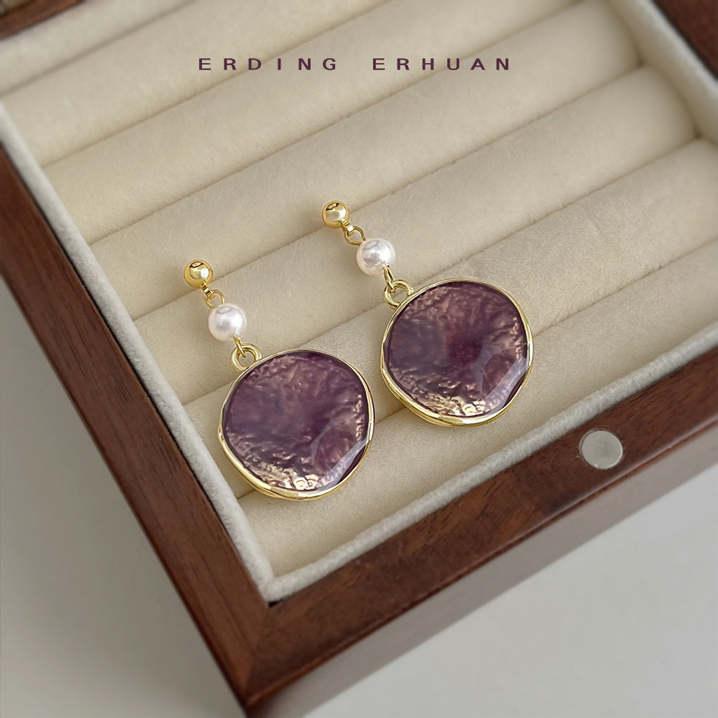 Ombre Purple Enamel Earrings For Women With Copper Ear Pins, Stylish And Elegant Design