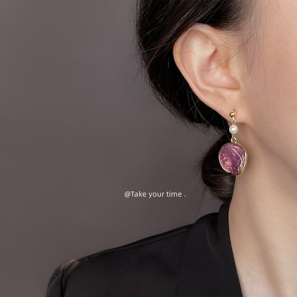 Ombre Purple Enamel Earrings For Women With Copper Ear Pins, Stylish And Elegant Design
