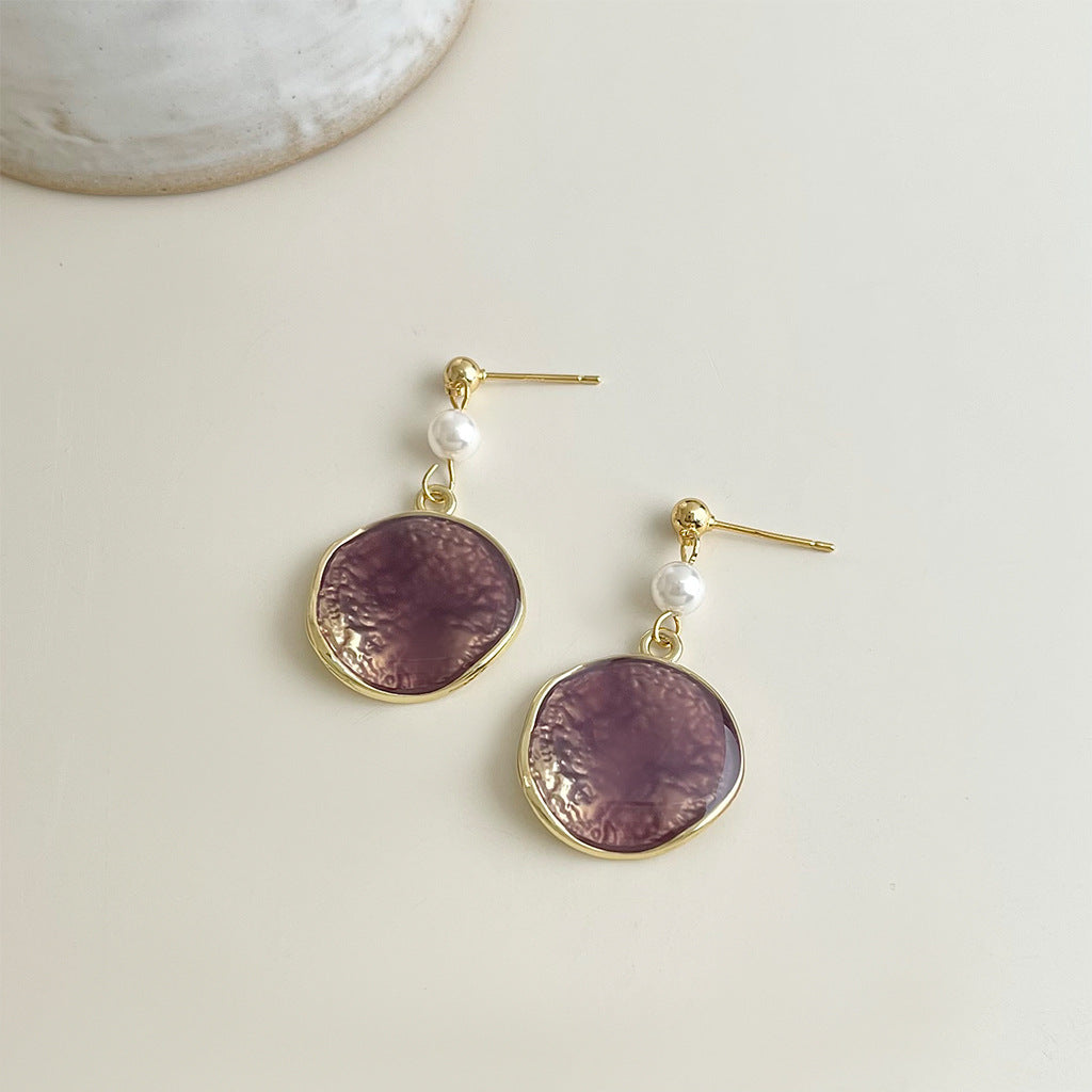 Ombre Purple Enamel Earrings For Women With Copper Ear Pins, Stylish And Elegant Design