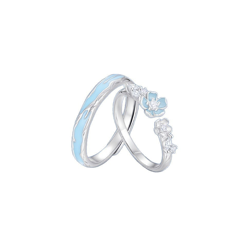 Luminous Flowers Couple Rings In Electroplated Copper Featuring Elegant Design, 1 Pair