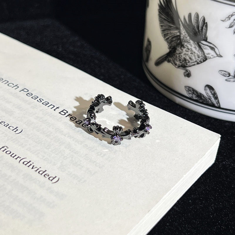 Asymmetrical Punk Cross Open Rings For Couples In Copper With Zircon Inlay