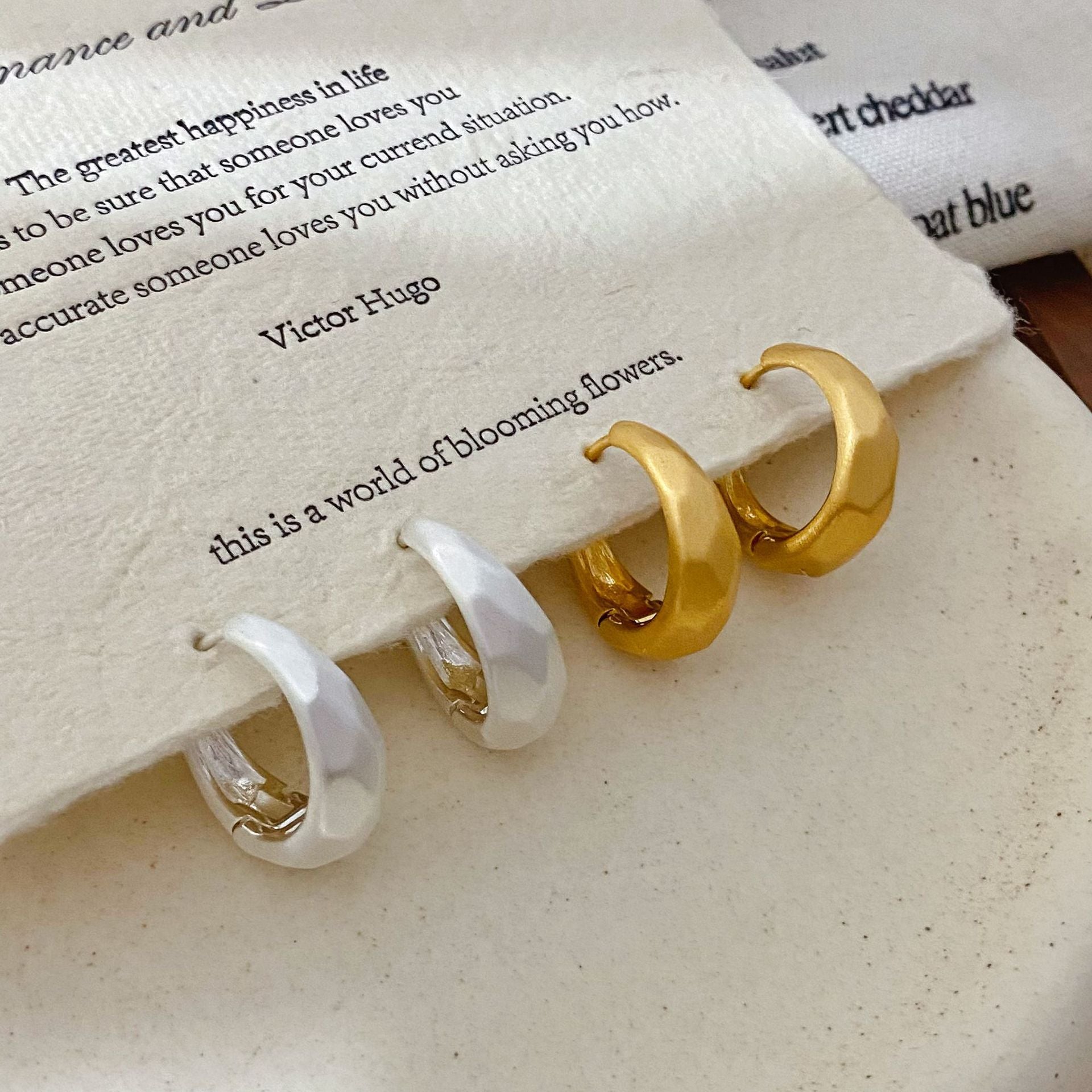 Real Gold Plated Copper Hoop Earrings With Brushed Water Droplets Pattern, Simple Style For Women