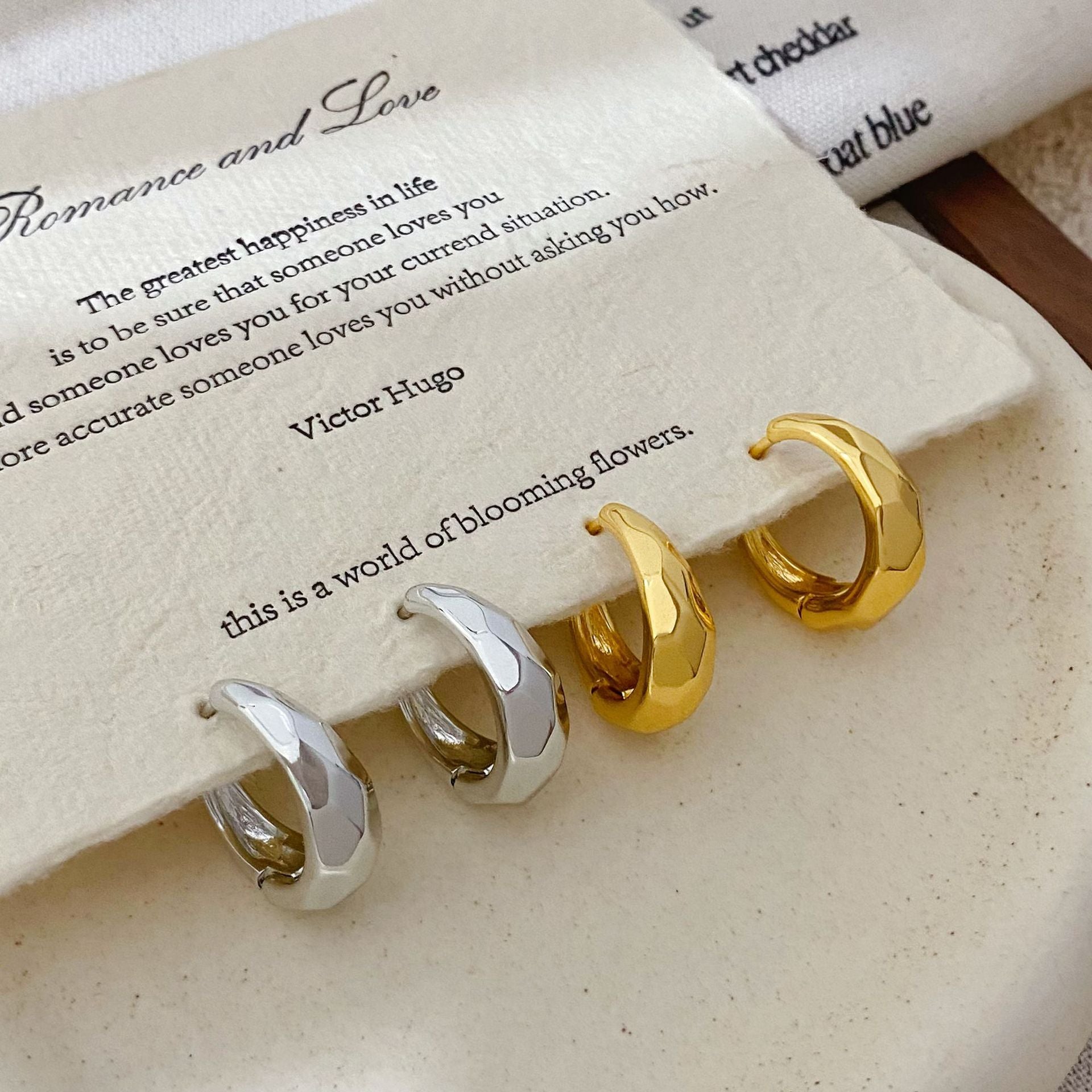 Real Gold Plated Copper Hoop Earrings With Brushed Water Droplets Pattern, Simple Style For Women